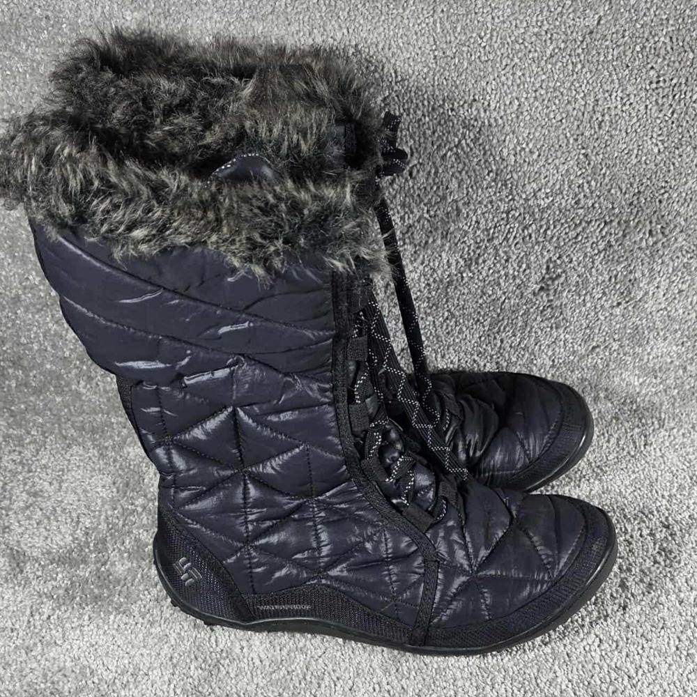 Columbia Winter Boots Mid II Omni-Heat Waterproof Black Faux Fur Trim Womens 7.5